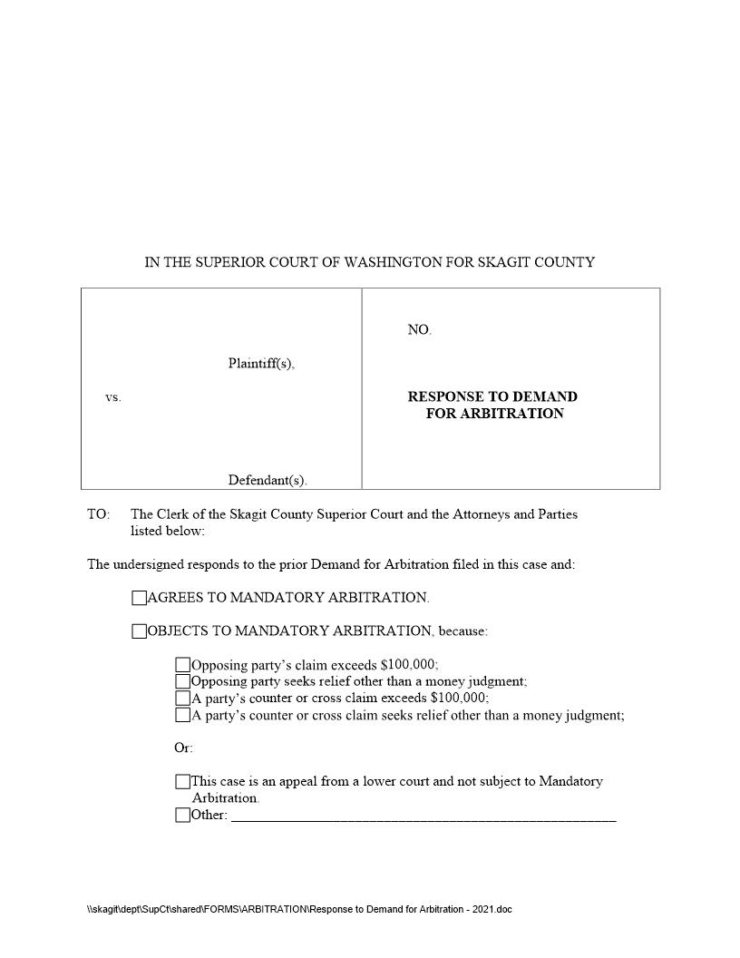 Response To Demand For Arbitration | Pdf Fpdf Doc Docx | Washington