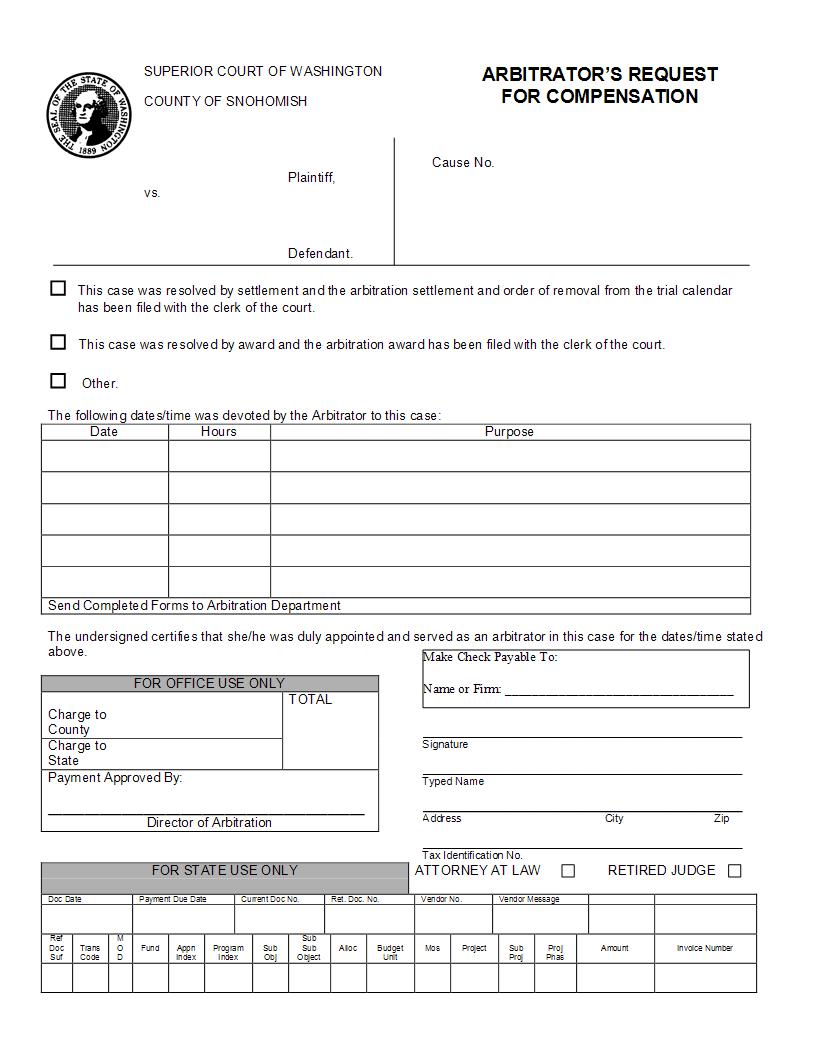 Arbitrators Request For Compensation | Pdf Fpdf Docx | Washington
