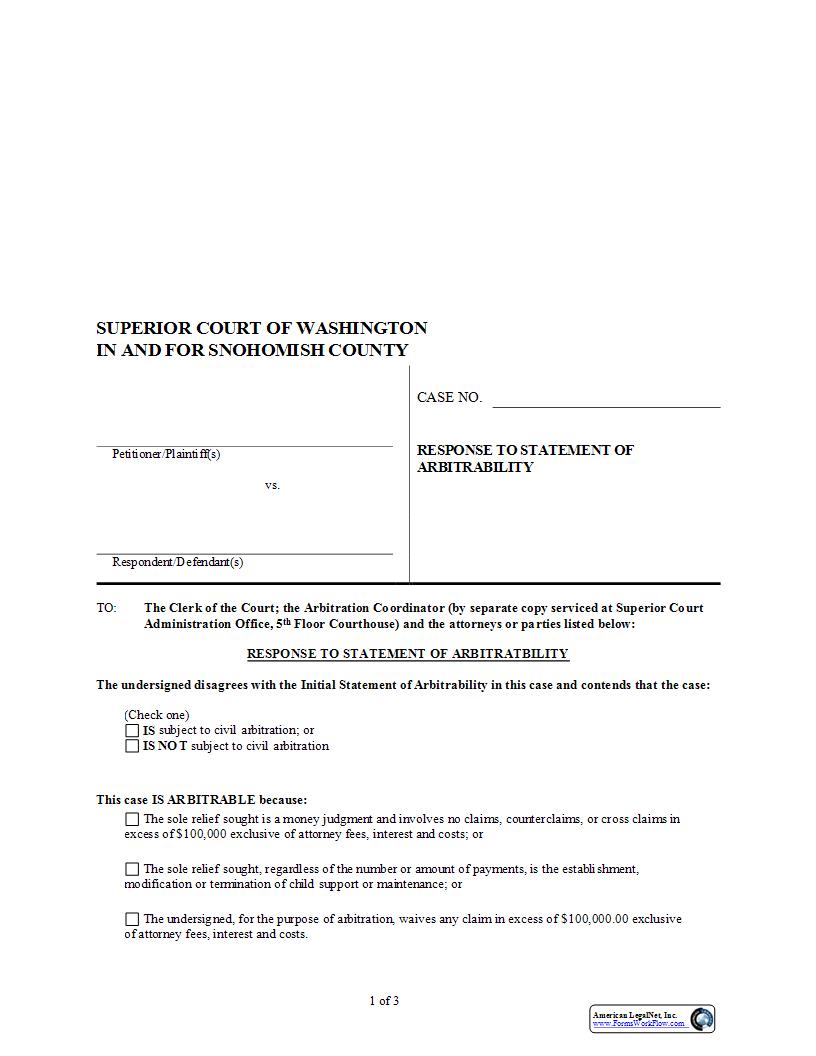 Response To Statement Of Arbitrability | Pdf Fpdf Docx | Washington