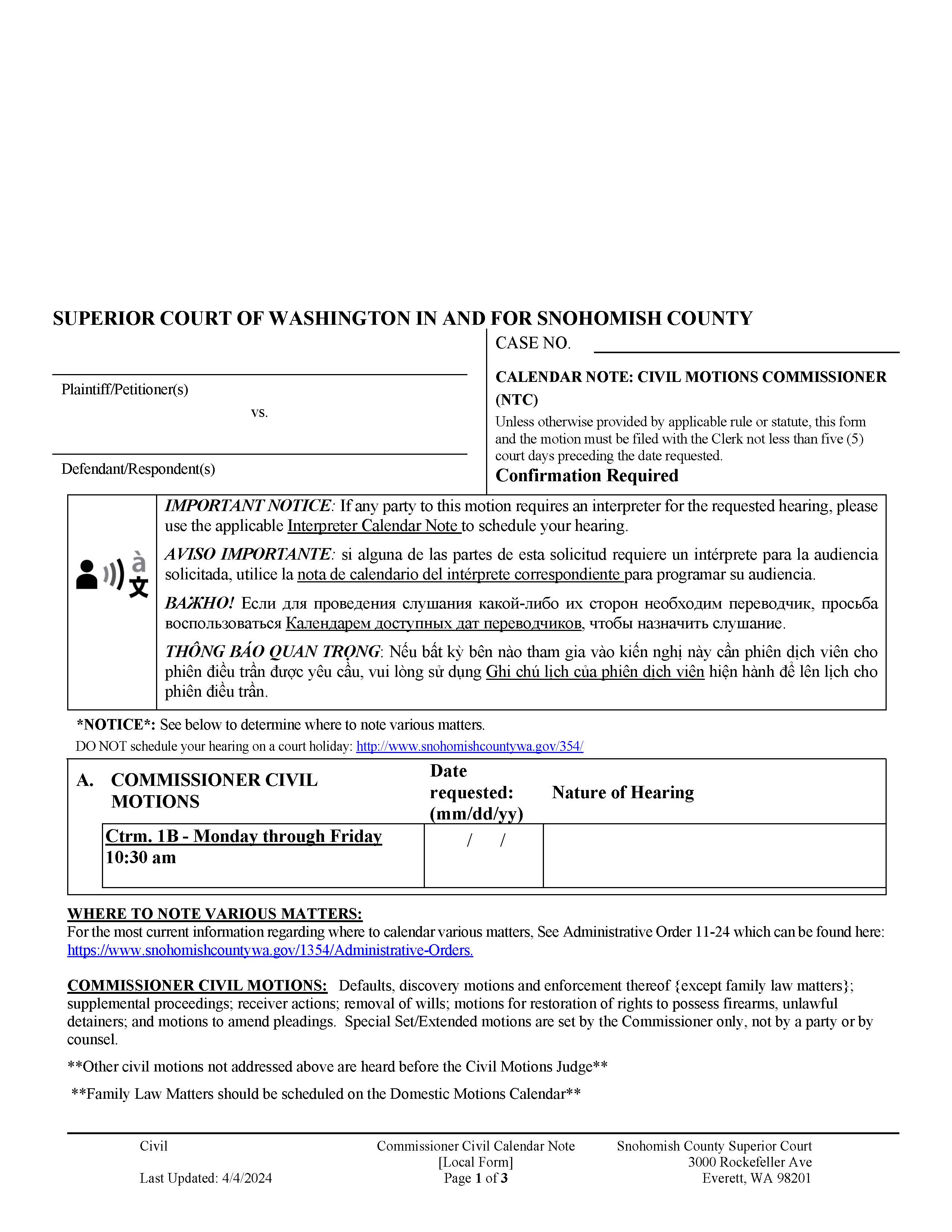 Calendar Note Civil Motions Commissioners Calendar | Pdf Fpdf Doc Docx | Washington