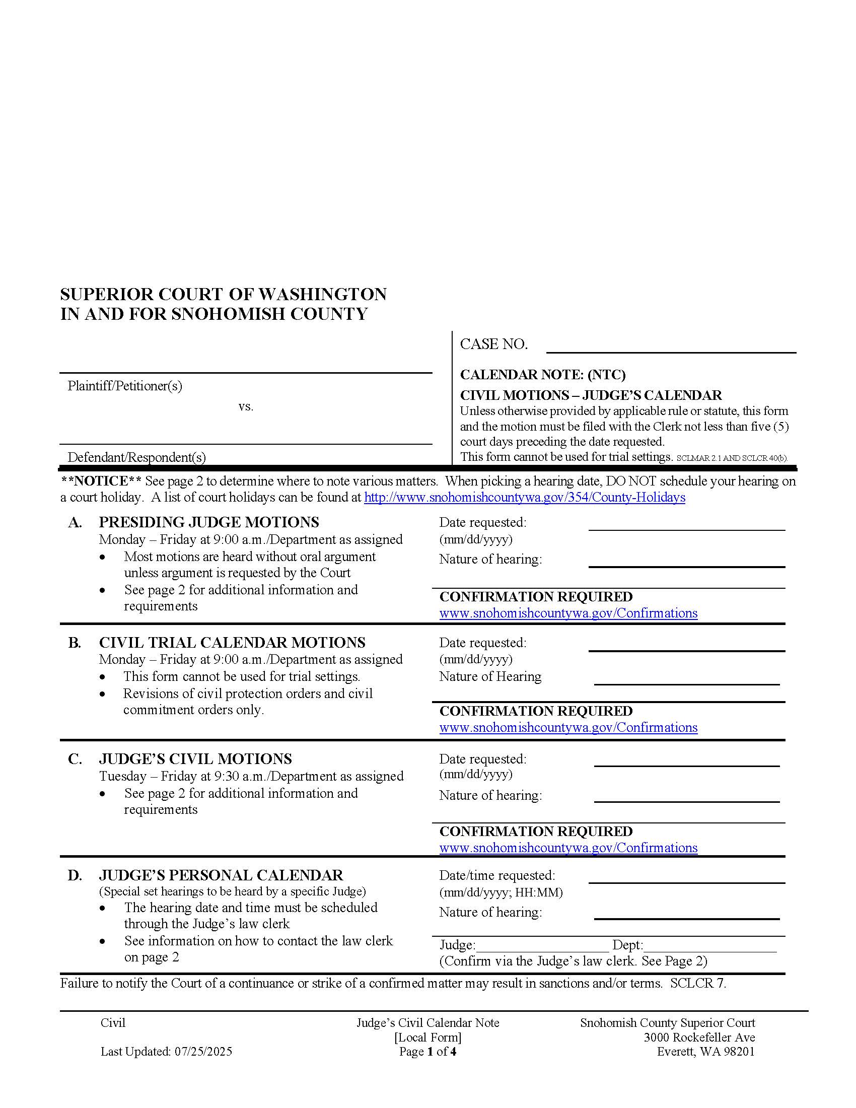 Calendar Note Civil Motions Judges Calendar | Pdf Fpdf Doc Docx | Washington
