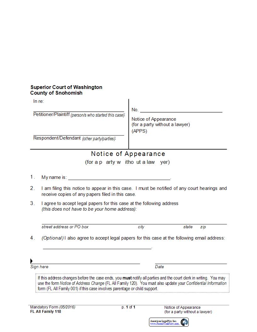 Notice Of Appearance Pro Se | Pdf Fpdf Docx | Washington