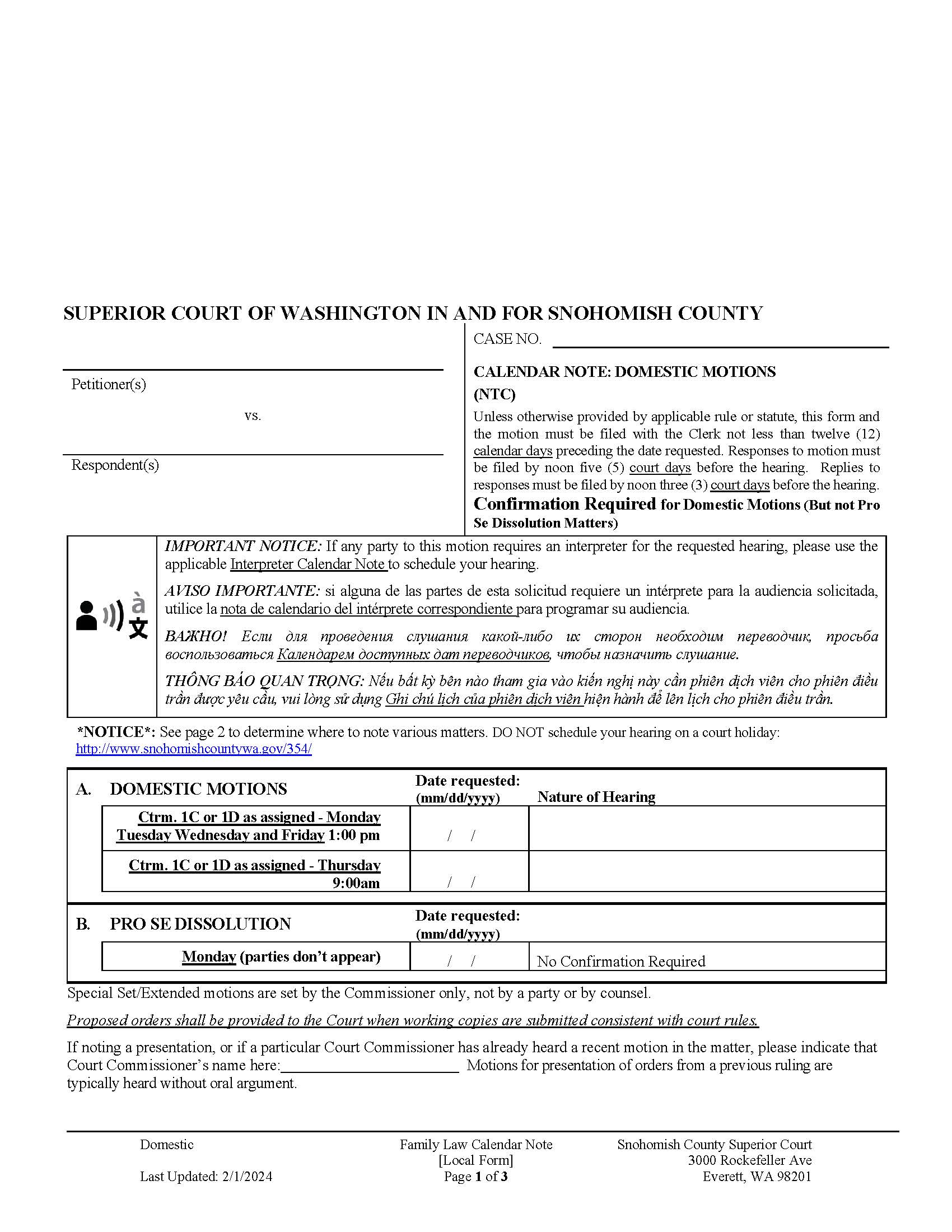 Calendar Note Domestic Motions | Pdf Fpdf Doc Docx | Washington