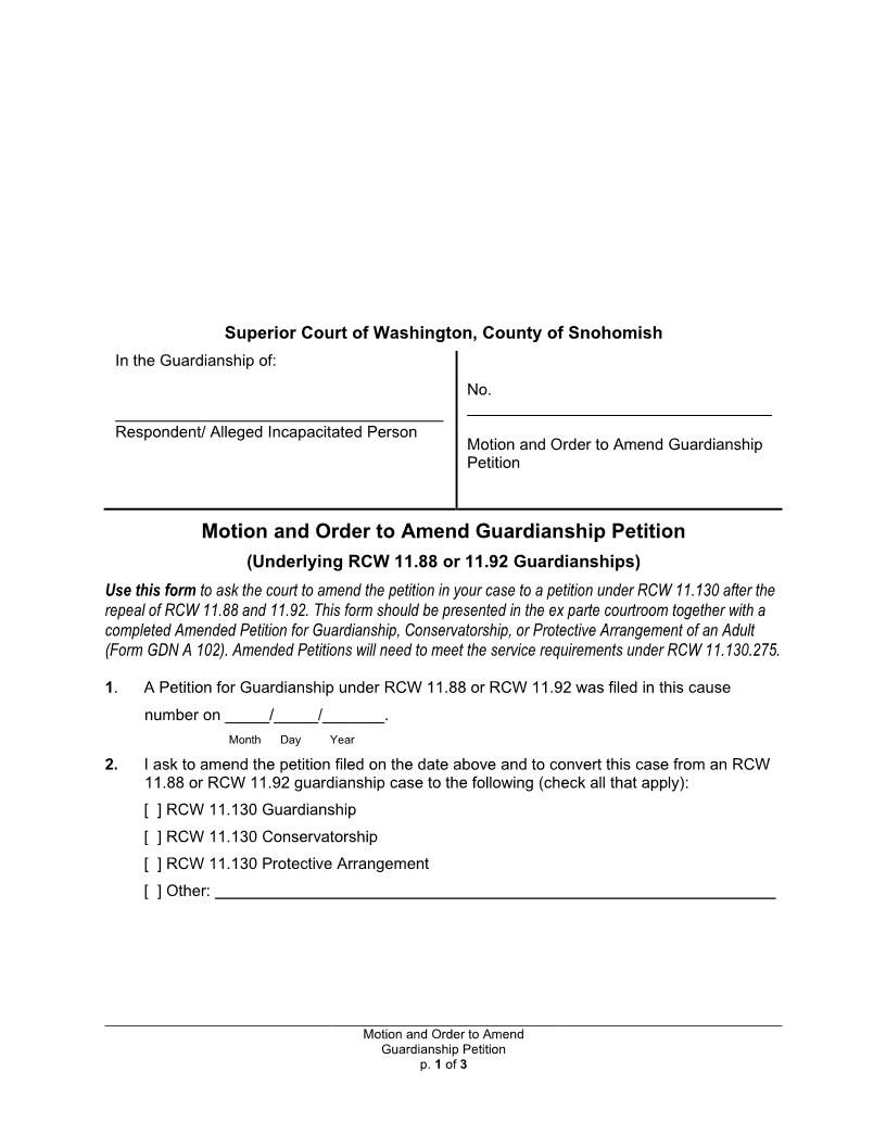 Motion And Order To Amend Guardianship | Pdf Fpdf Docx | Washington