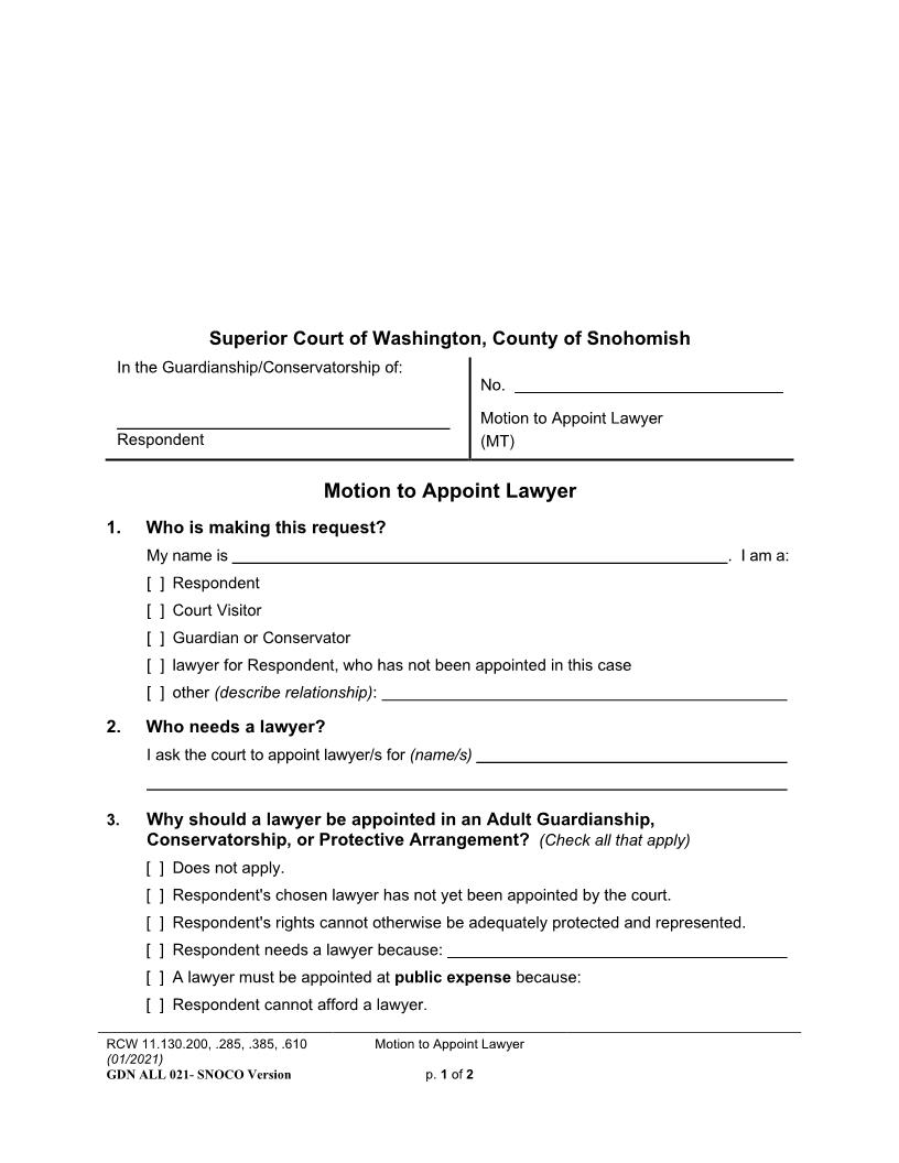Motion To Appoint Lawyer | Pdf Fpdf Docx | Washington