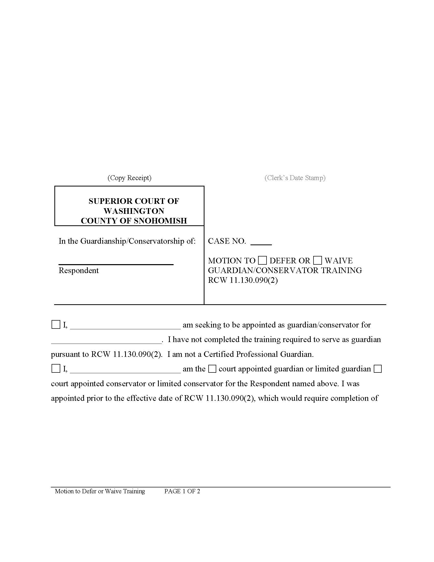 Motion To Defer Or Waive Training | Pdf Fpdf Docx | Washington