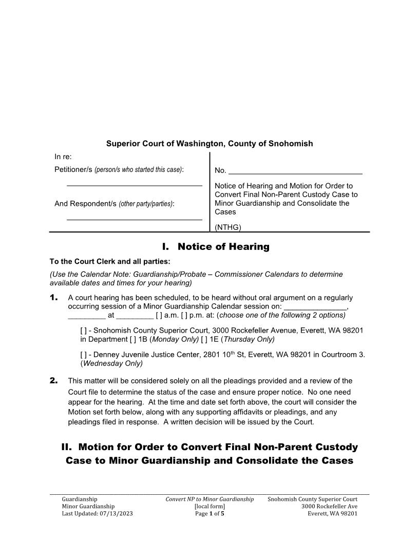 Notice Of Hearing Motion For Order To Convert Case | Pdf Fpdf Docx | Washington