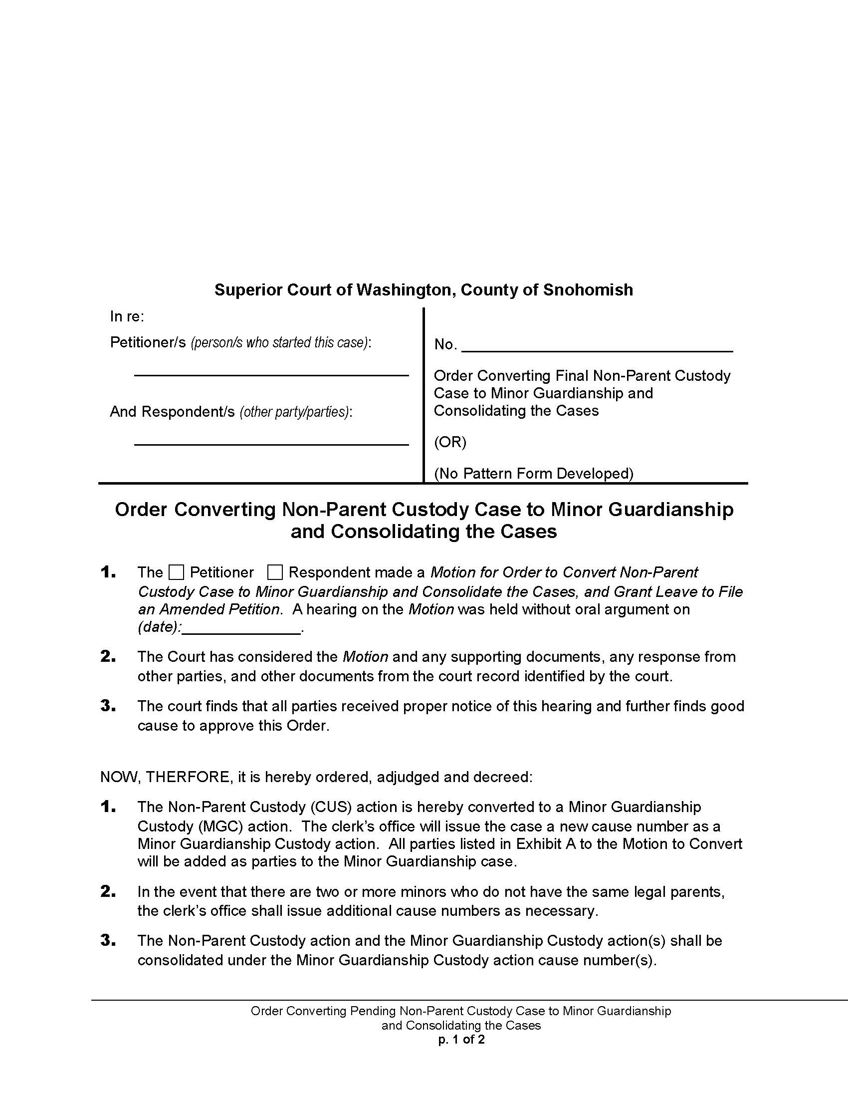 Order Converting Final Custody Case | Pdf Fpdf Docx | Washington