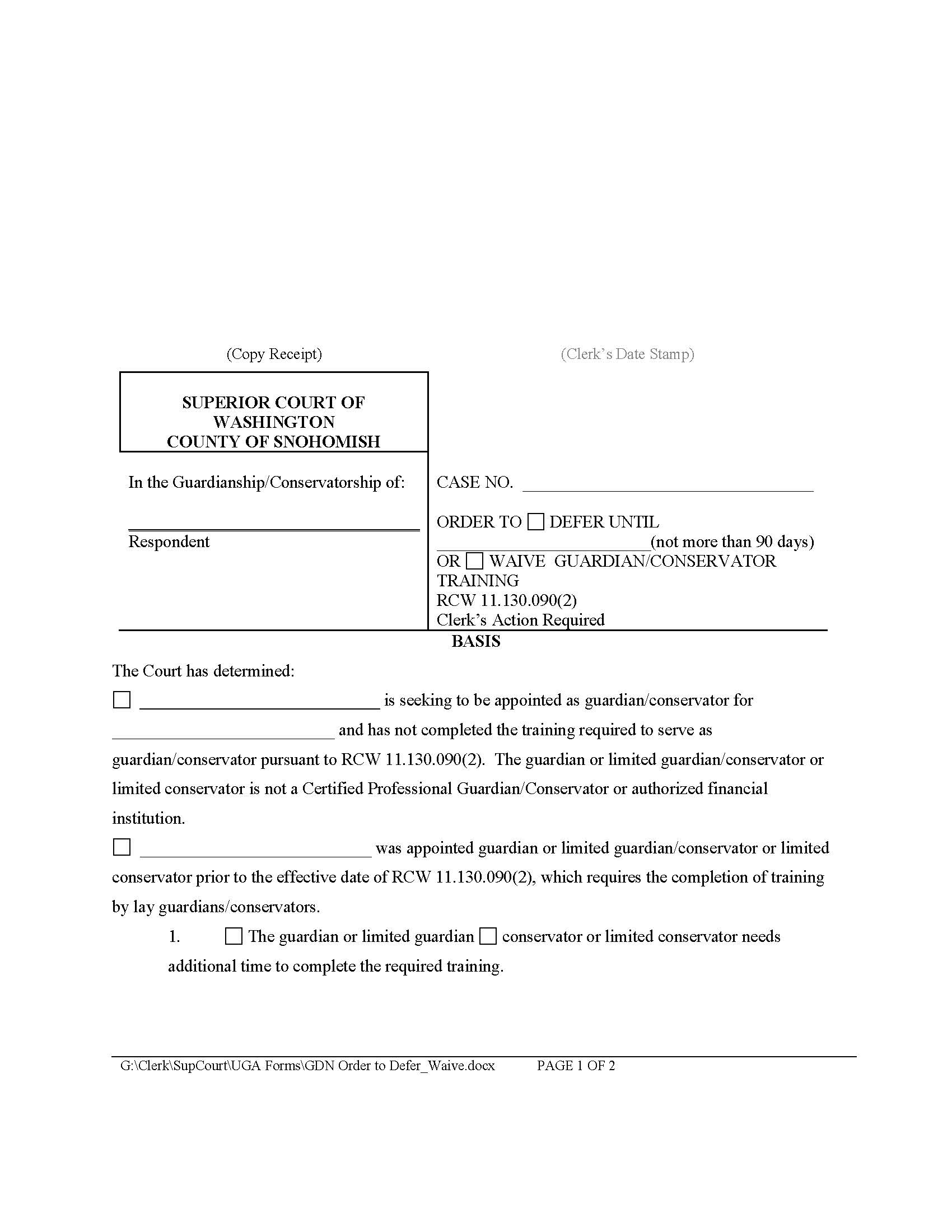 Order To Defer Or Waive Training | Pdf Fpdf Docx | Washington