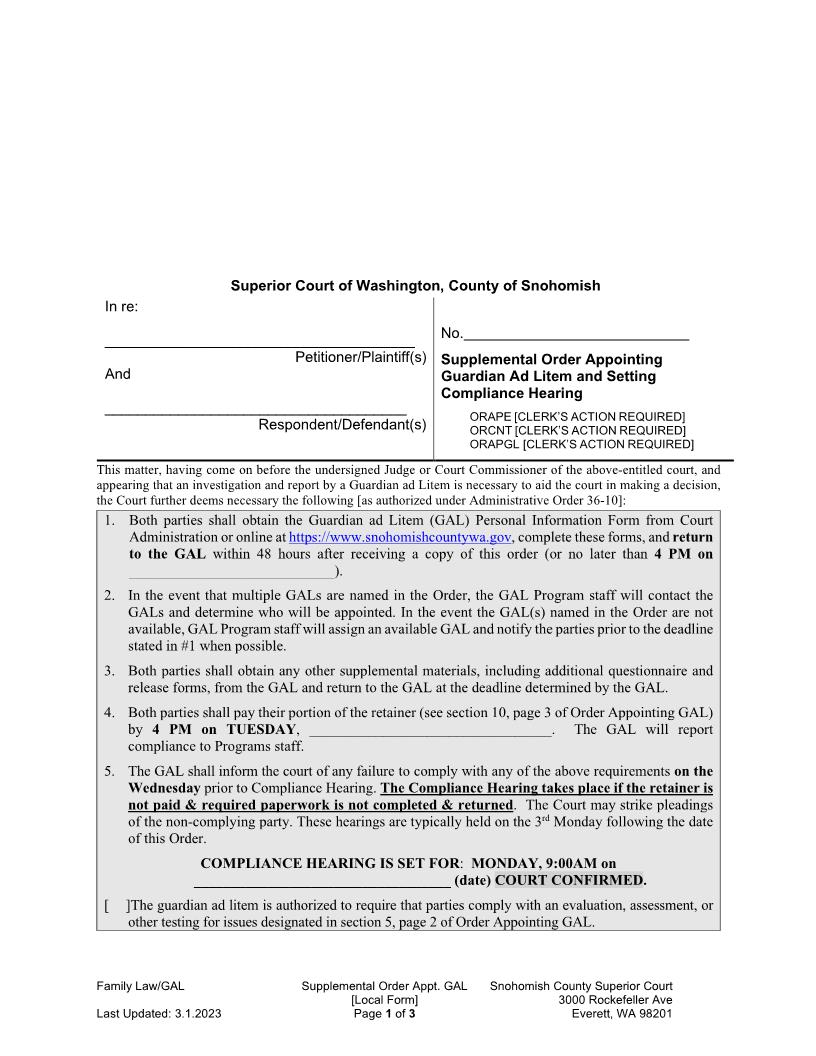 Supplemental GAL Order | Pdf Fpdf Docx | Washington