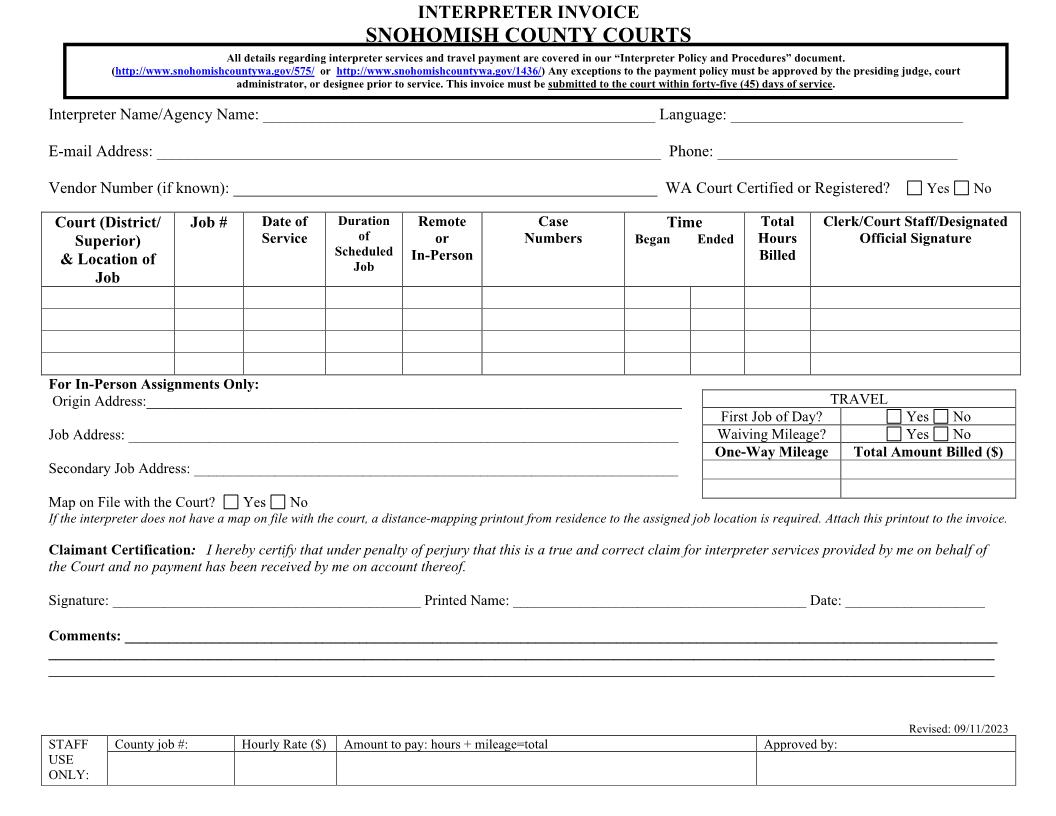 Interpreter Invoice | Pdf Fpdf Doc Docx | Washington