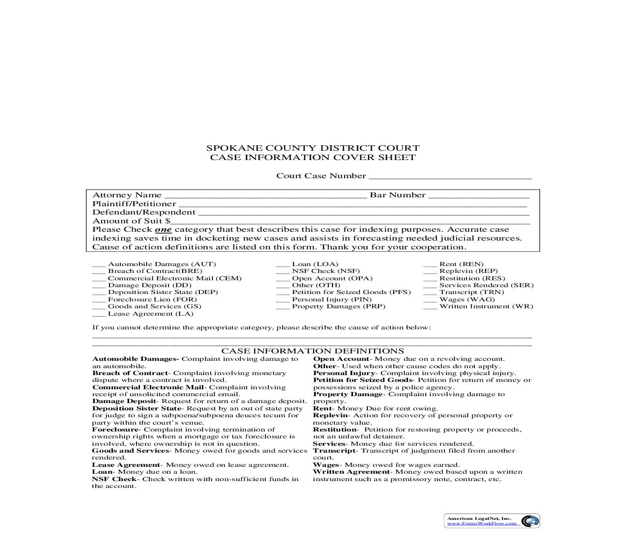 Case Information Cover Sheet | Pdf Fpdf Doc Docx | Washington