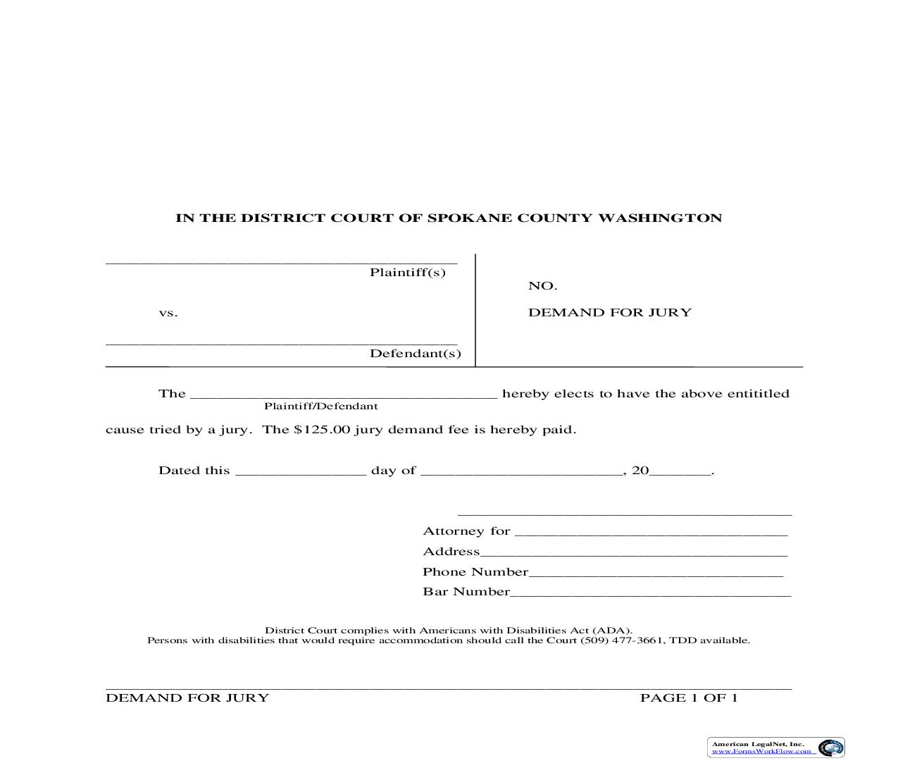 Demand For Jury | Pdf Fpdf Doc Docx | Washington