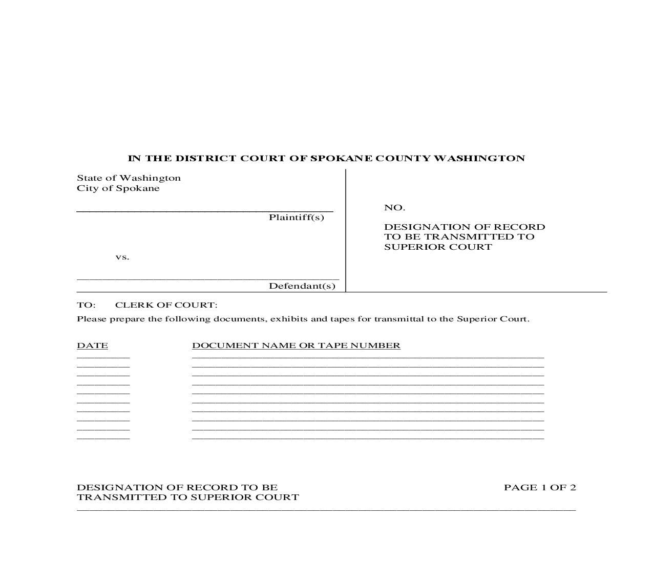 Designation Of Record To Be Transmitted To Superior Court | Pdf Fpdf Doc Docx | Washington