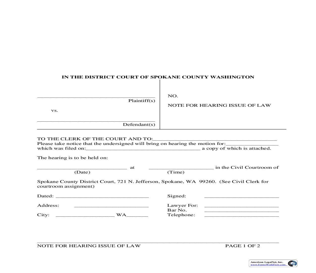 Note For Hearing Issue Of Law | Pdf Fpdf Doc Docx | Washington