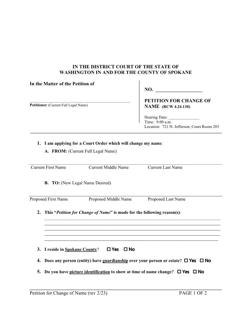 Petition For Change Of Name | Pdf Fpdf Doc Docx | Washington