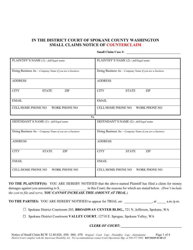 Notice Of Claim Counterclaim | Pdf Fpdf Docx | Washington