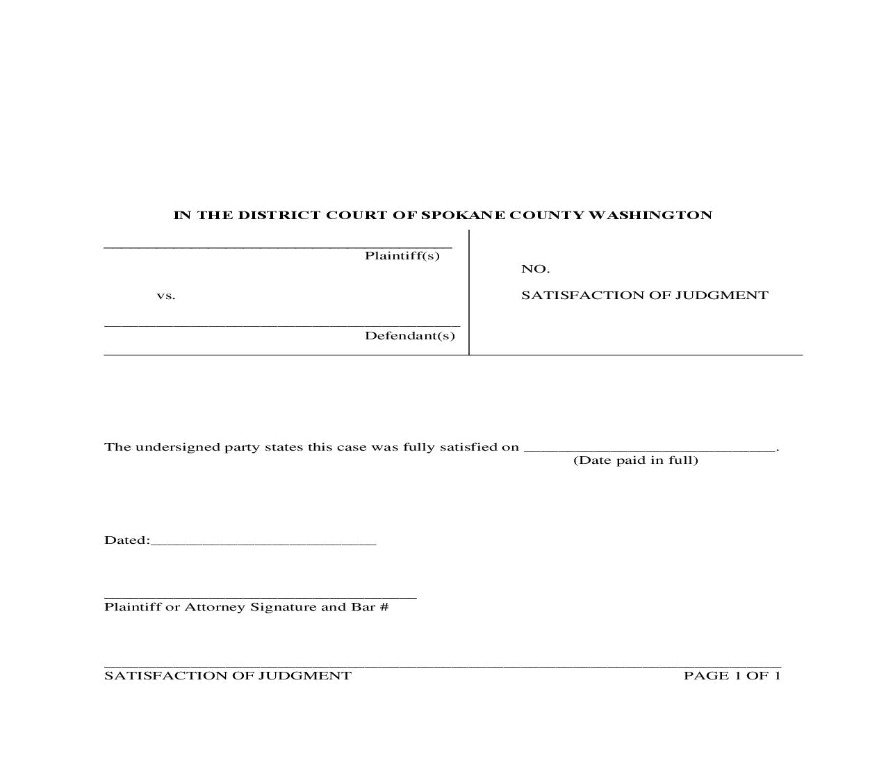 Satisfaction Of Judgment | Pdf Fpdf Doc Docx | Washington
