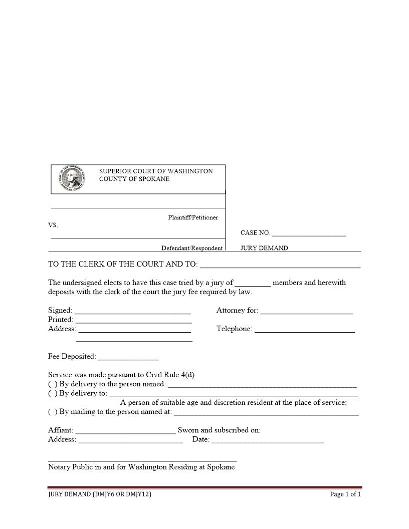 Jury Demand Form | Pdf Fpdf Docx | Washington