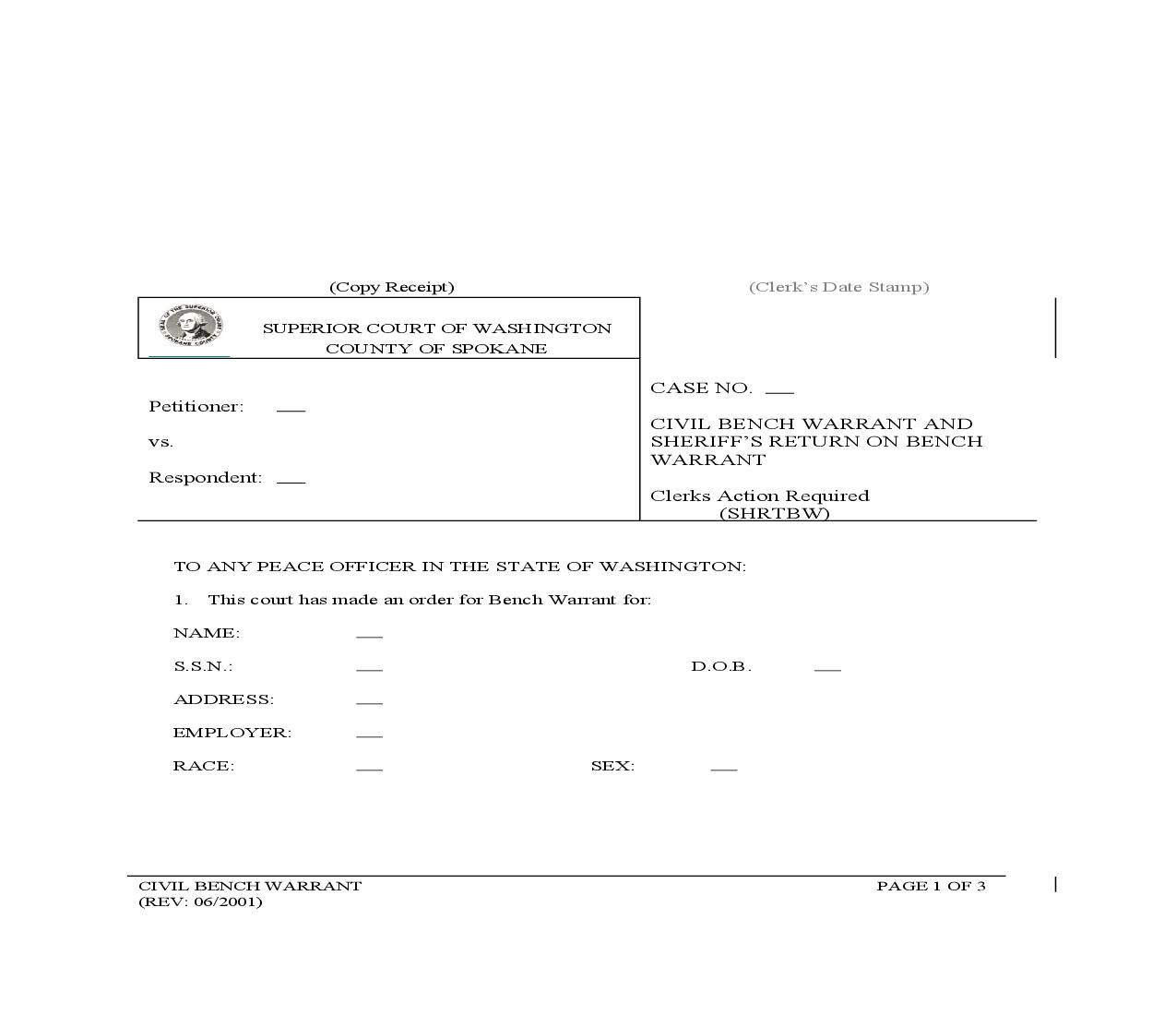 Civil Bench Warrant And Sheriff's Return On Bench Warrant | Pdf Fpdf Doc Docx | Washington