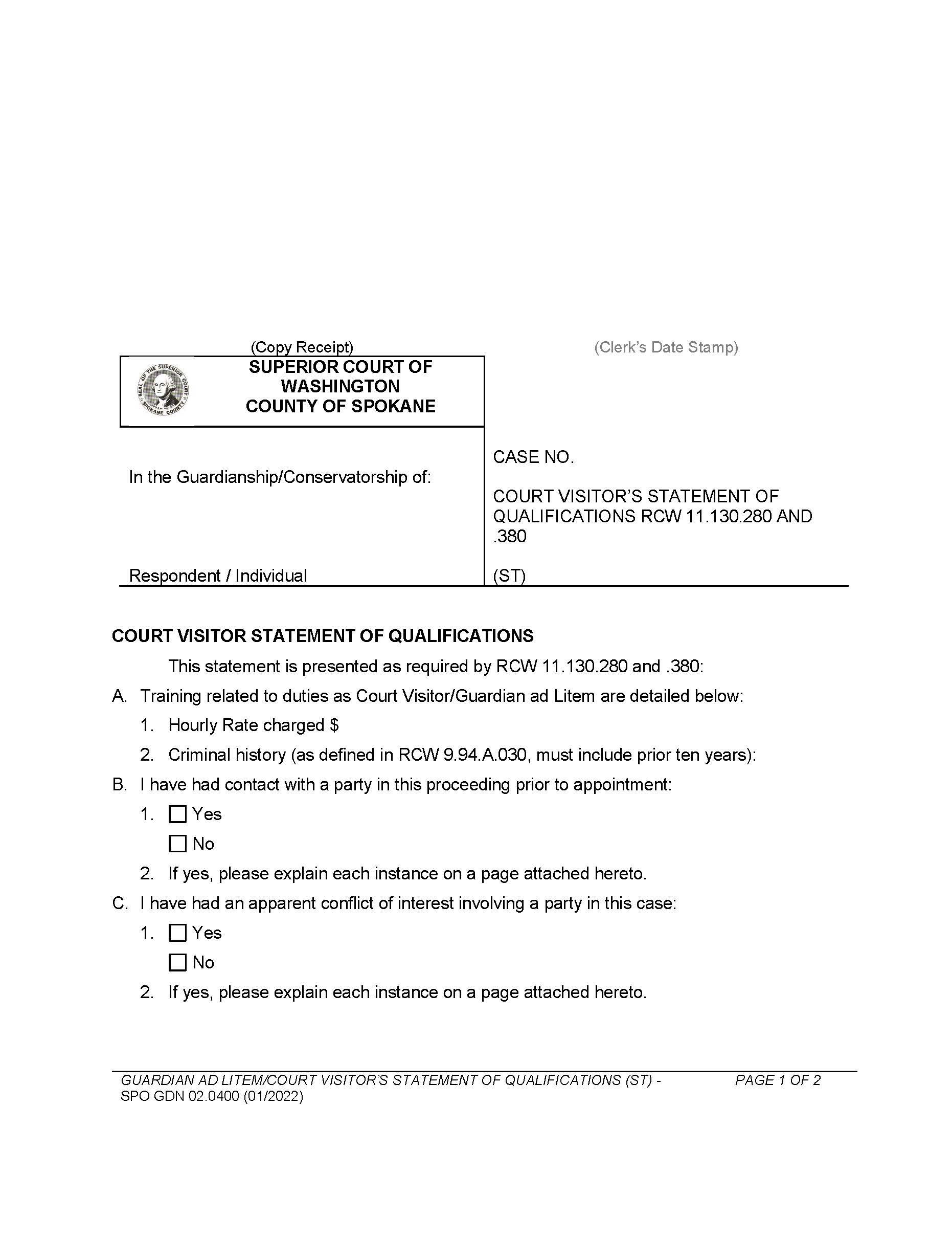 Court Visitors Statement Of Qualifications | Pdf Fpdf Doc Docx | Washington