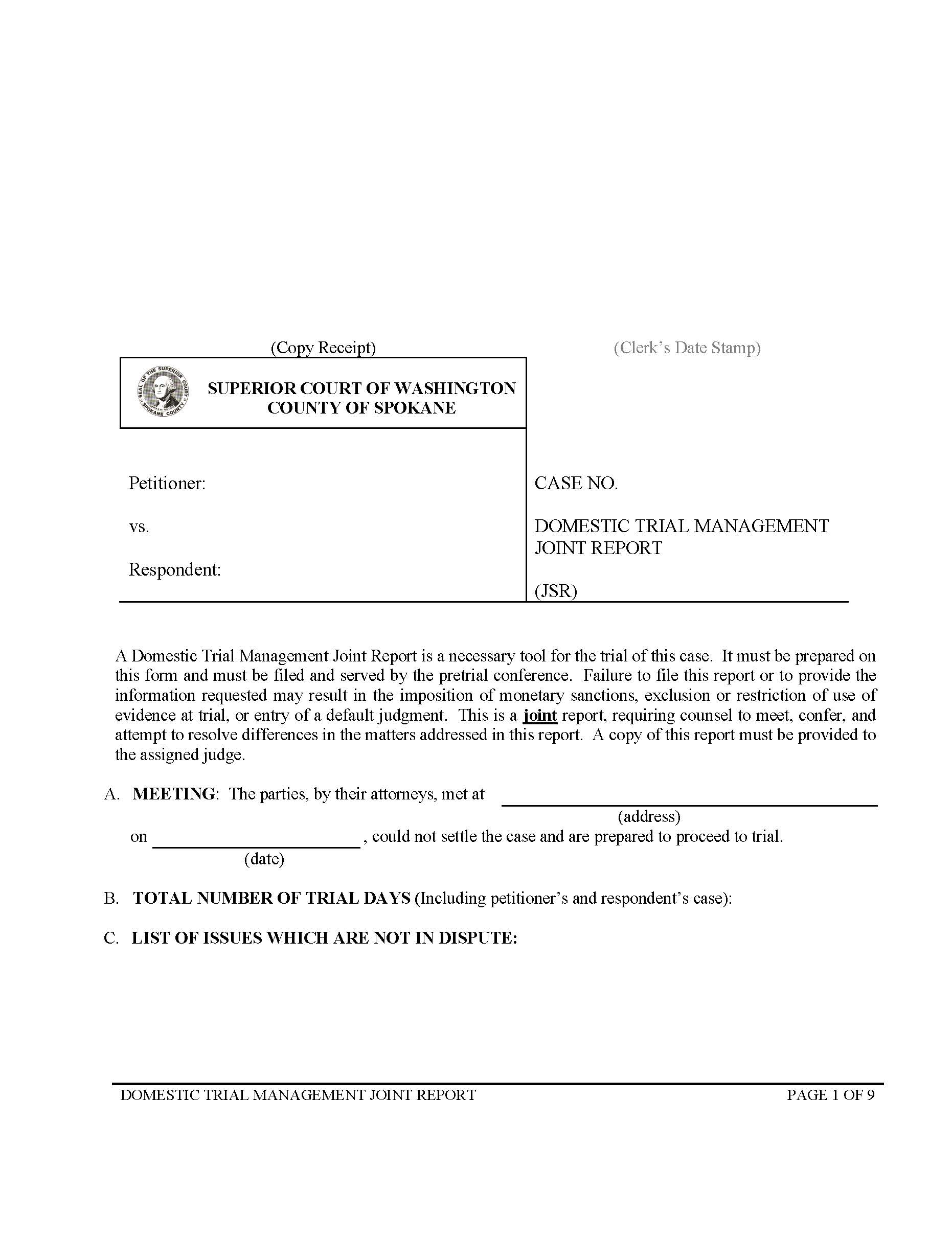 Domestic Trial Management Joint Report | Pdf Fpdf Doc Docx | Washington