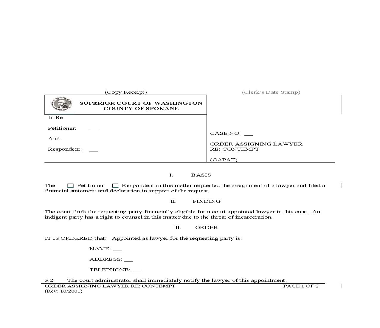 Order Assigning Lawyer Re Contempt | Pdf Fpdf Doc Docx | Washington