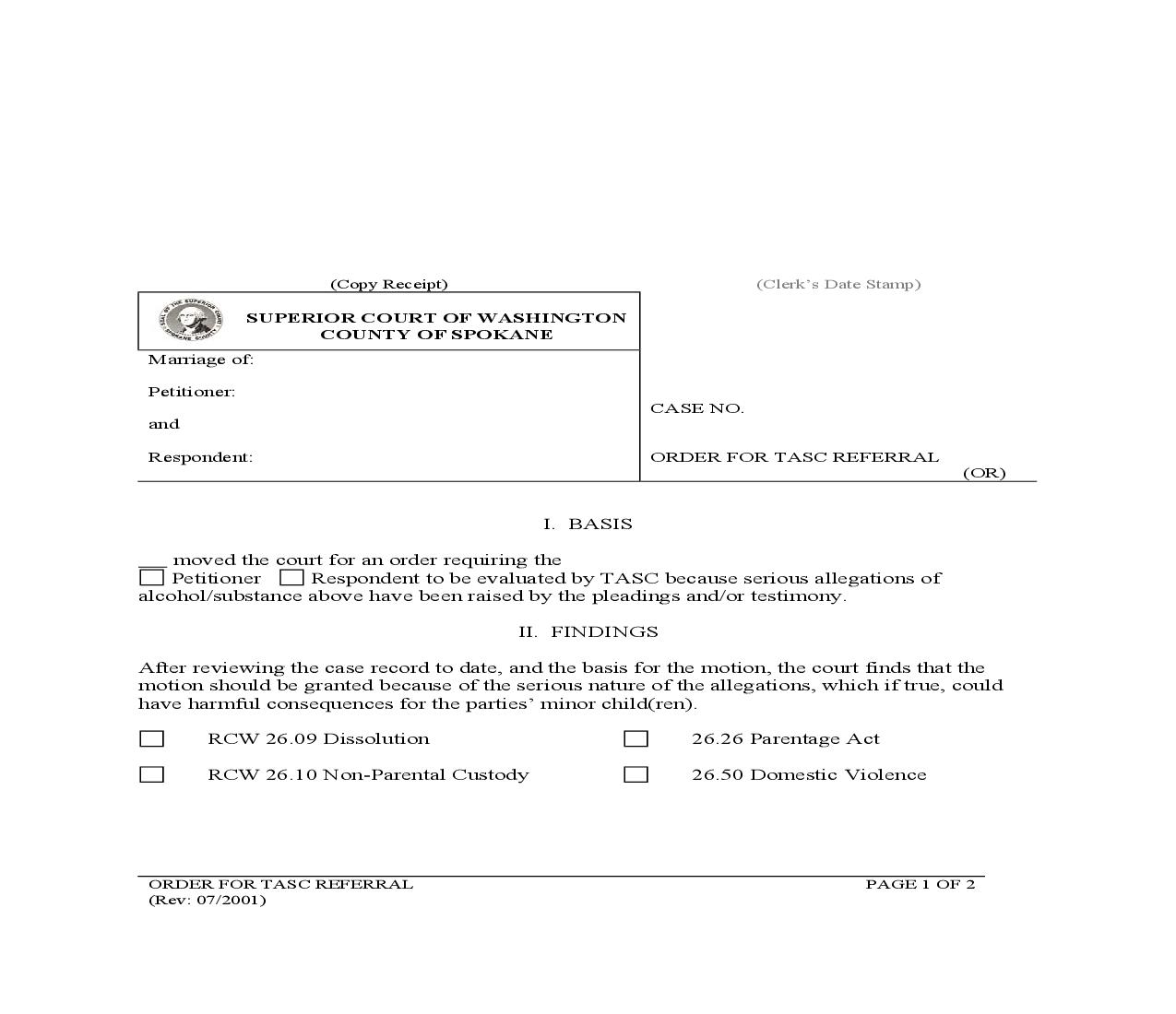 Order For TASC Referral | Pdf Fpdf Doc Docx | Washington