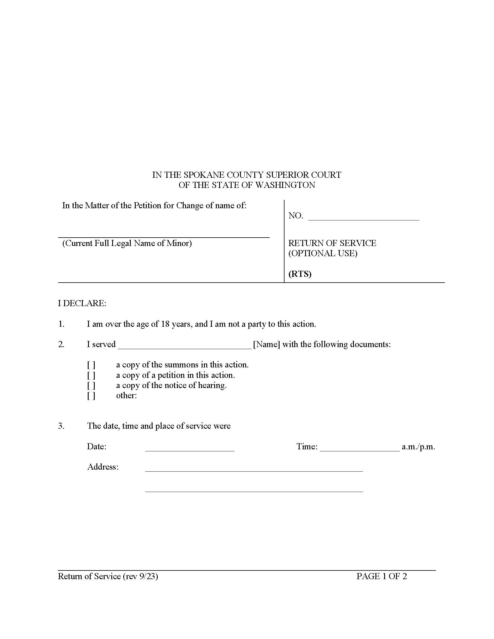 Return Of Service (Name Change) | Pdf Fpdf Doc Docx | Washington