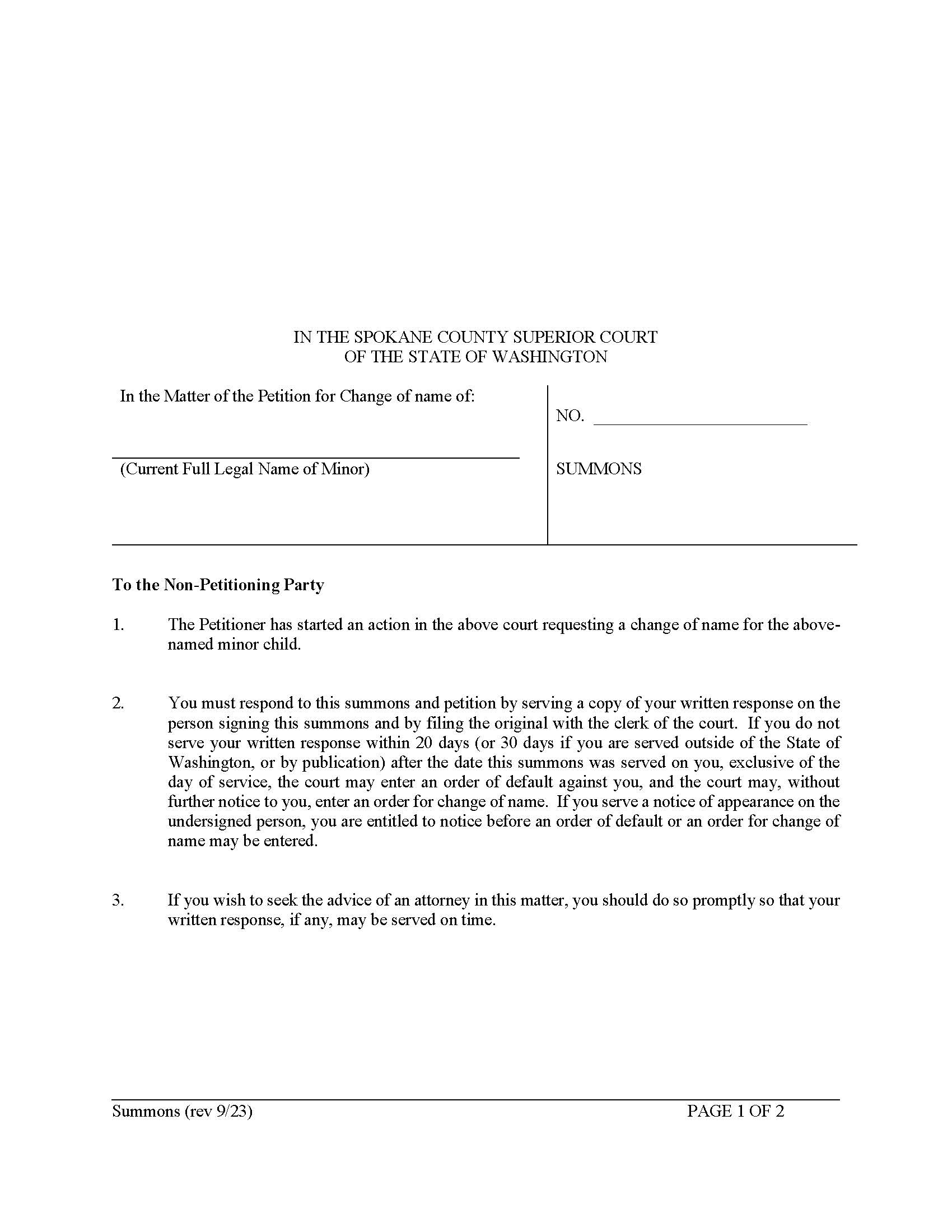 Summons (Name Change) | Pdf Fpdf Doc Docx | Washington