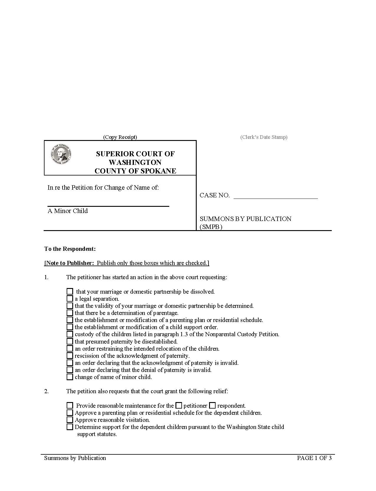 Summons By Publication (Name Change) | Pdf Fpdf Doc Docx | Washington