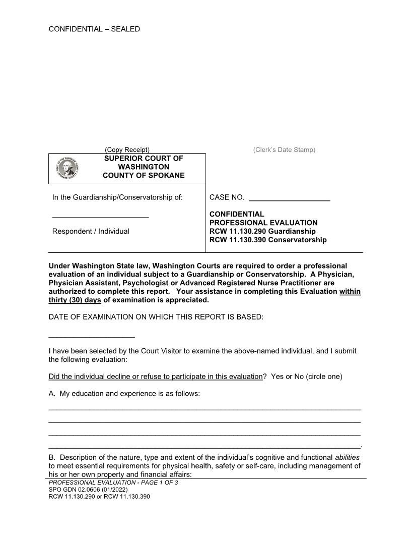 Confidential Professional Evaluation | Pdf Fpdf Docx | Washington