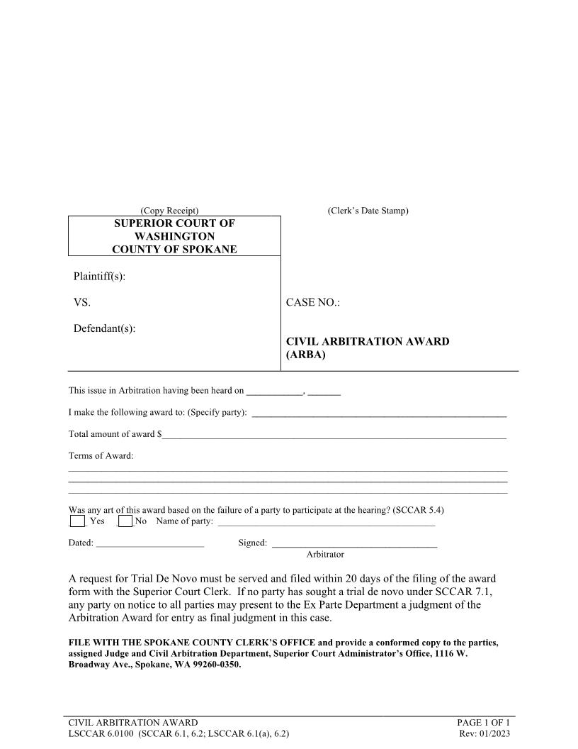 Mandatory Arbitration Award | Pdf Fpdf Doc Docx | Washington