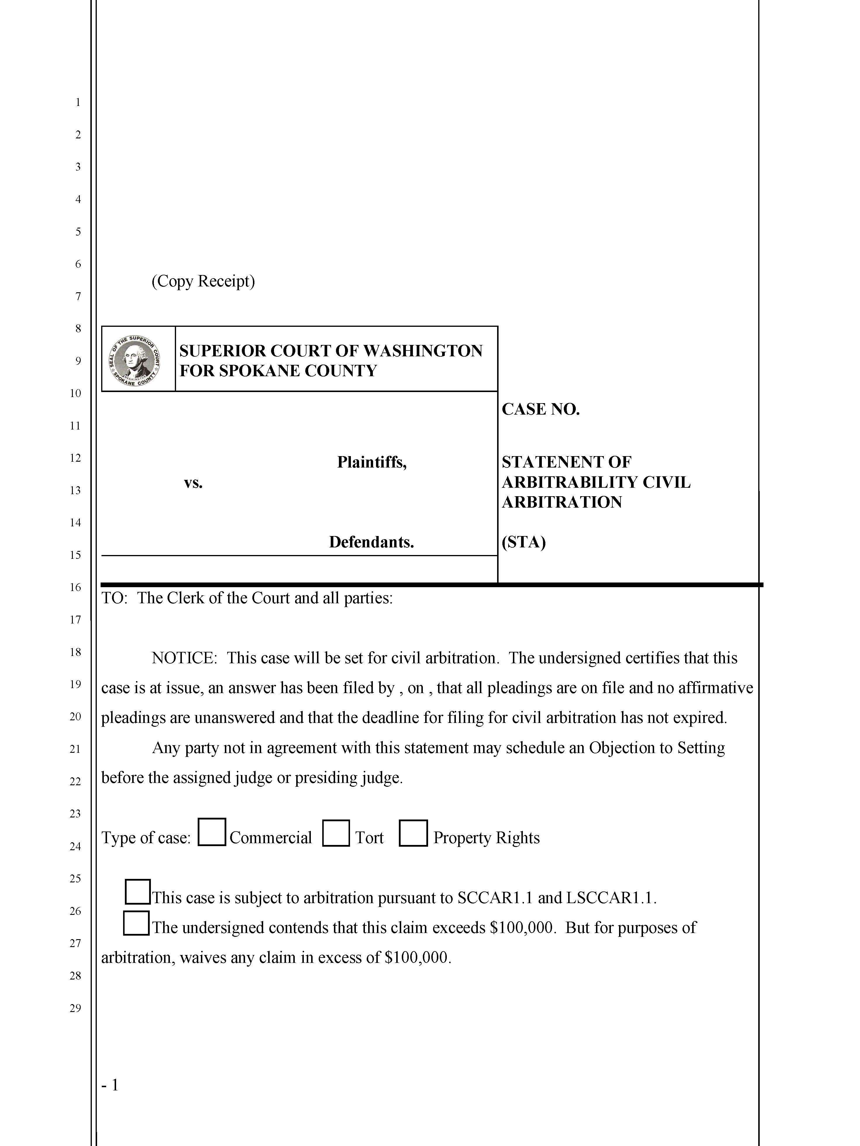 Statement Of Arbitrability Mandatory Arbitration | Pdf Fpdf Doc Docx | Washington