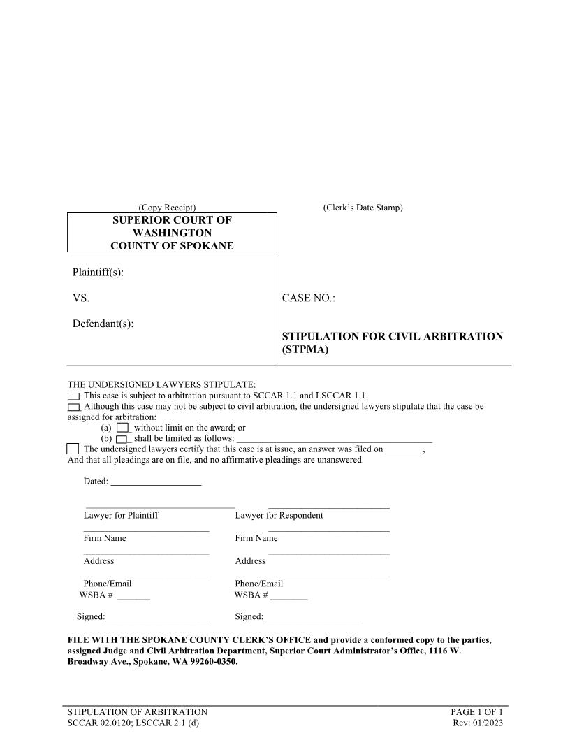 Stipulation For Mandatory Arbitration | Pdf Fpdf Doc Docx | Washington