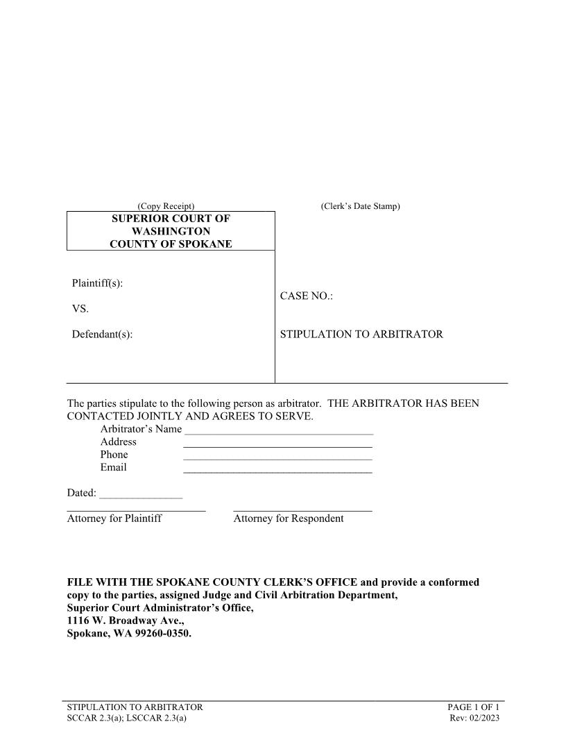 Stipulation To Arbitrator | Pdf Fpdf Doc Docx | Washington
