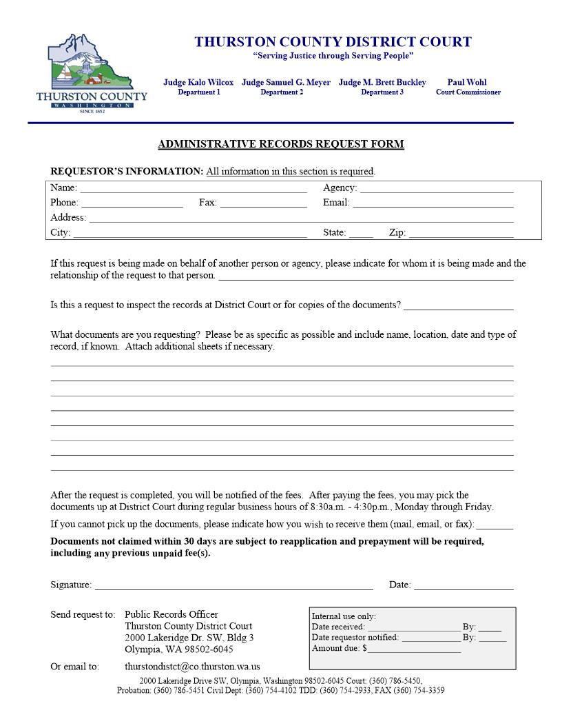 Administrative Records Request Form | Pdf Fpdf Docx | Washington
