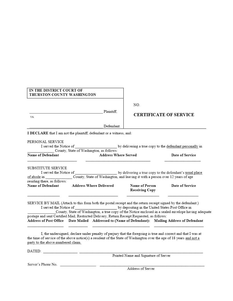 Certificate Of Service | Pdf Fpdf Docx | Washington