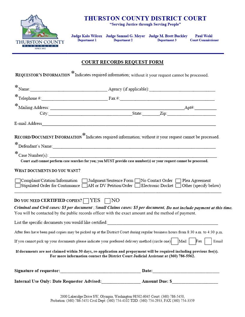 Court Records Request Form | Pdf Fpdf Docx | Washington