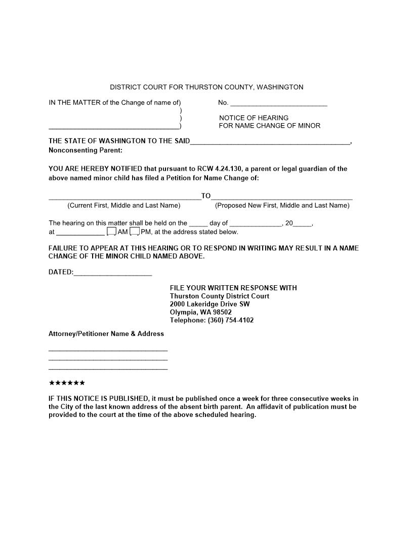 Notice Of Hearing For Name Change | Pdf Fpdf Doc Docx | Washington