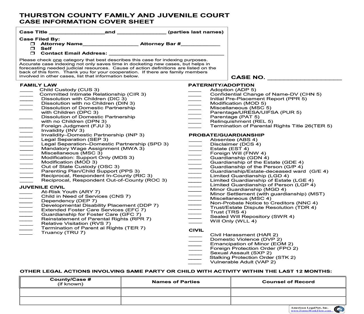 Case Information Cover Sheet | Pdf Fpdf Doc Docx | Washington