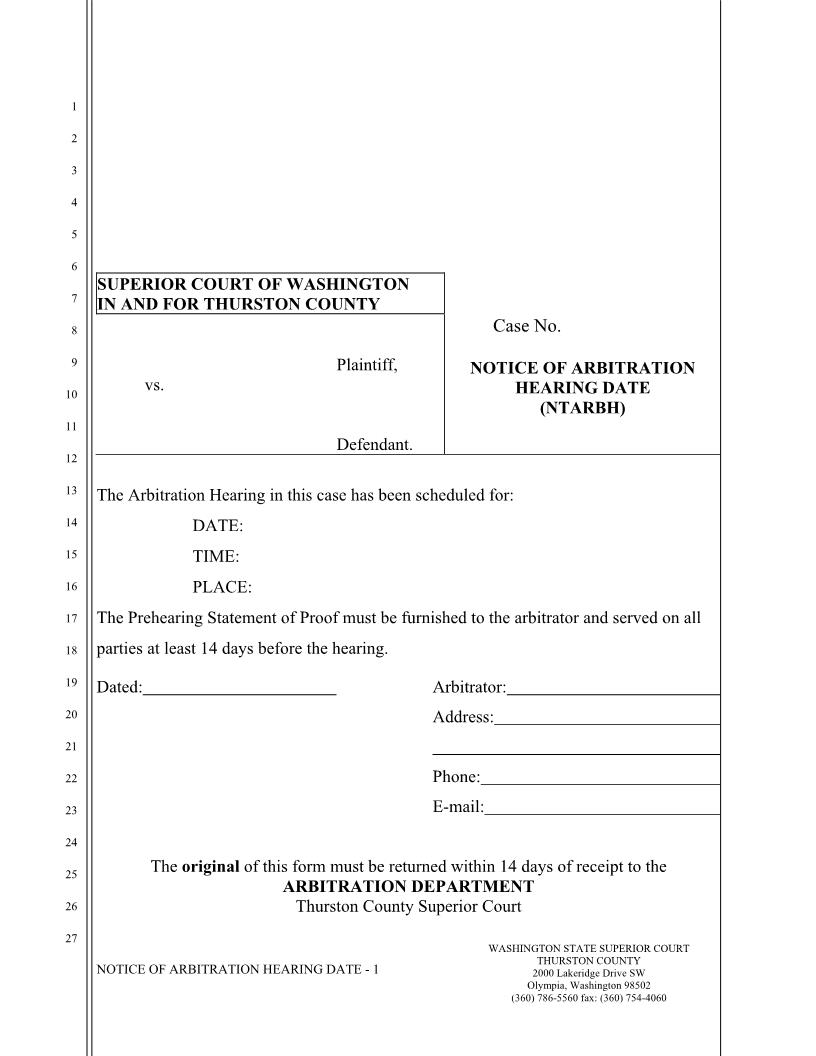 Notice Of Arbitration Hearing Date | Pdf Fpdf Doc Docx | Washington