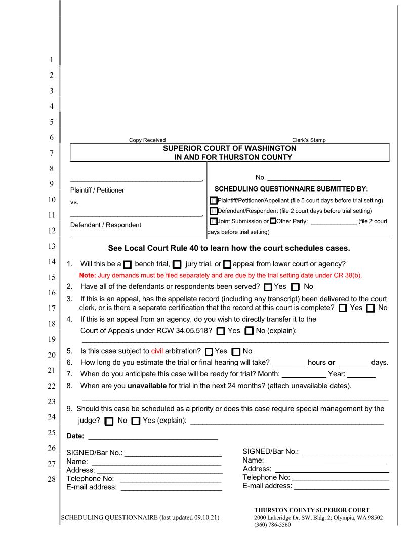 Scheduling Questionnaire | Pdf Fpdf Doc Docx | Washington