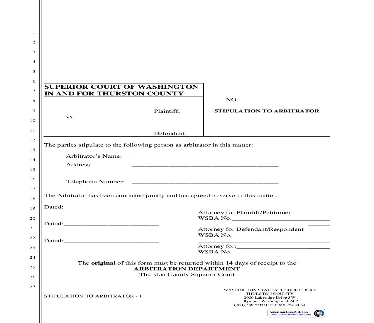 Stipulation To Arbitrator | Pdf Fpdf Doc Docx | Washington
