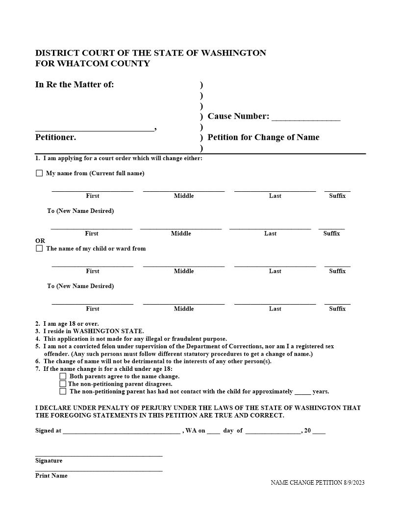 Petition For Change Of Name | Pdf Fpdf Doc Docx | Washington
