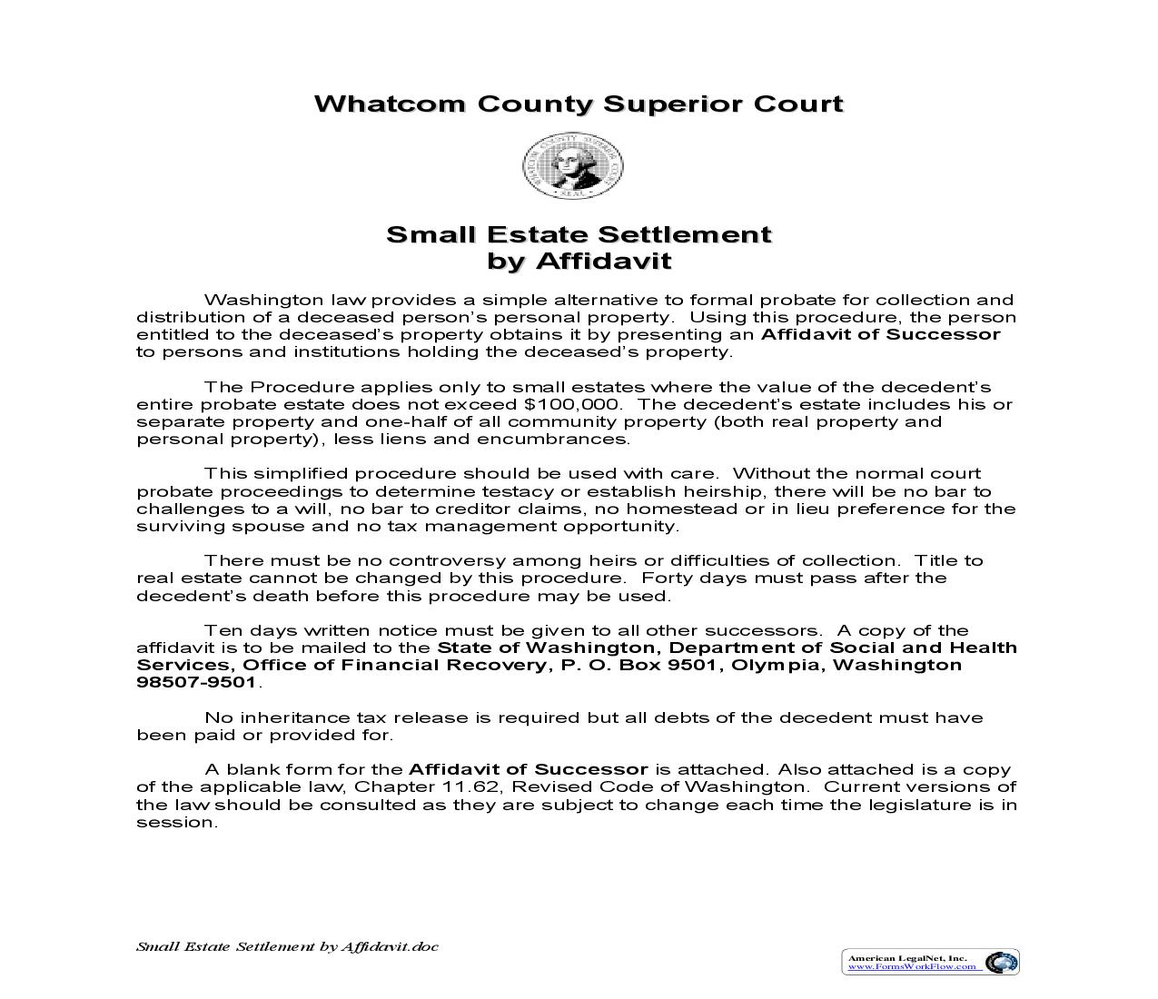 Affidavit Of Successor Of Decedent | Pdf Doc Docx | Washington