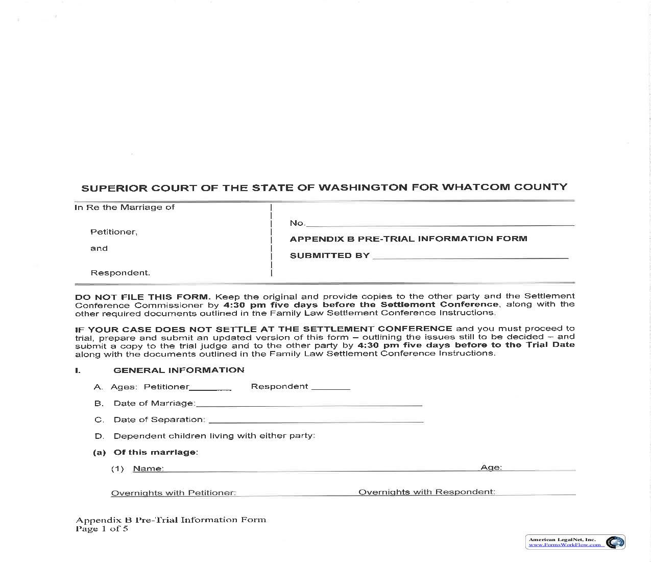 Domestic Relations Pre Trial Information | Pdf Fpdf Doc Docx | Washington