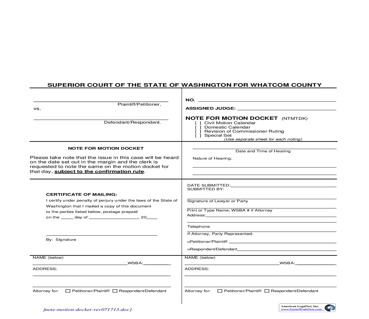 Note For Motion Docket | Pdf Fpdf Doc Docx | Washington