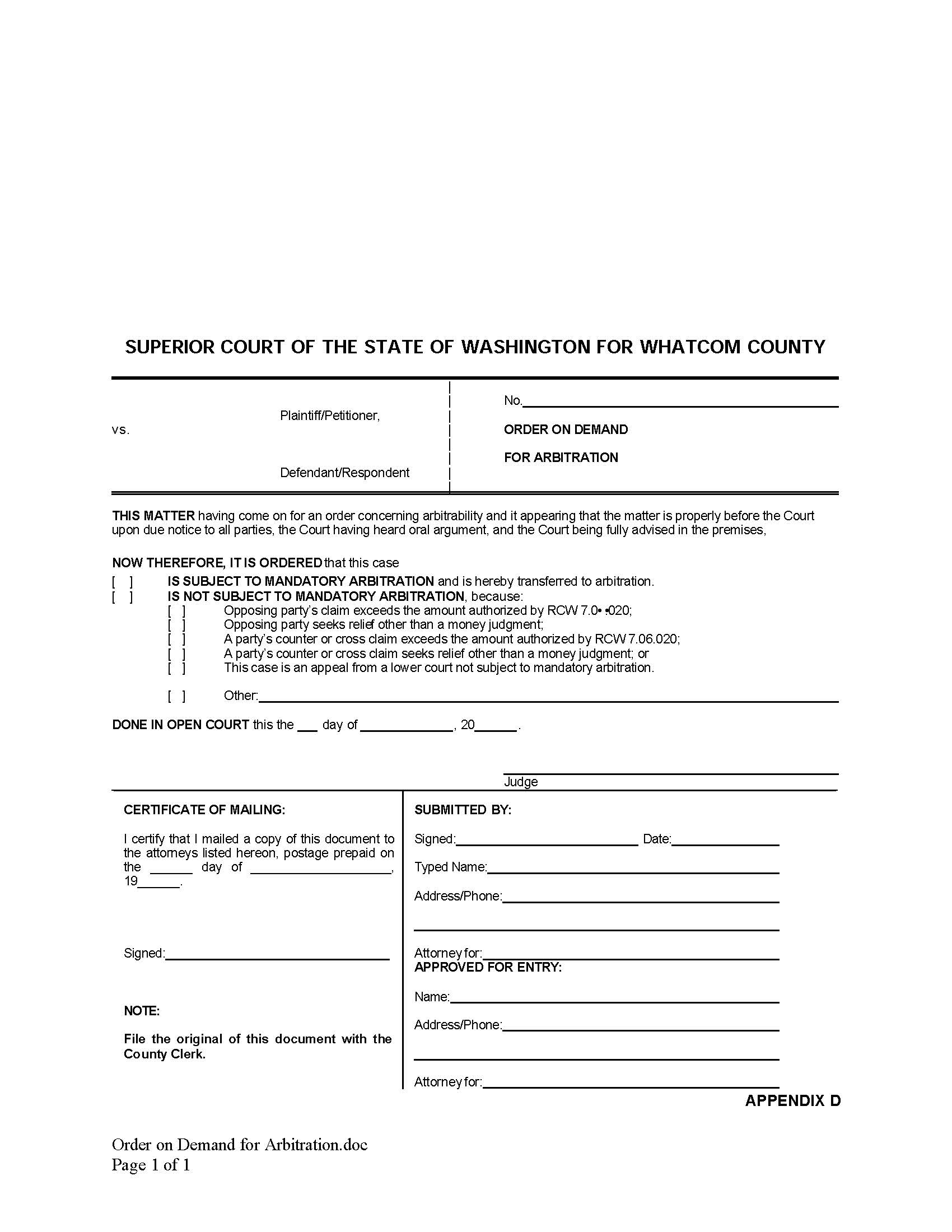 Order On Demand For Arbitration | Pdf Fpdf Doc Docx | Washington