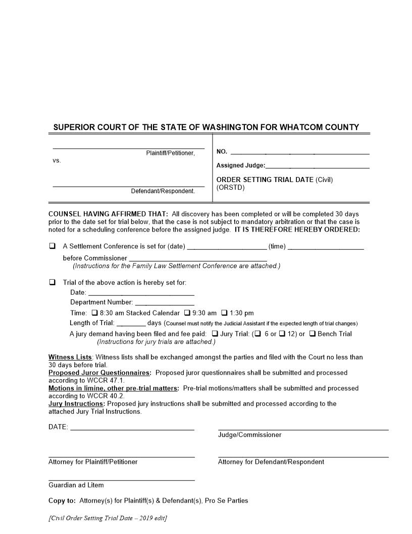 Order Setting Trial Date | Pdf Fpdf Doc Docx | Washington